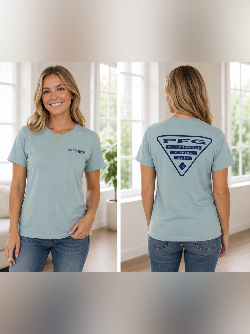 Columbia PFG Performance Fishing Gear Graphic Short Sleeve Logo Tee - Light Blue